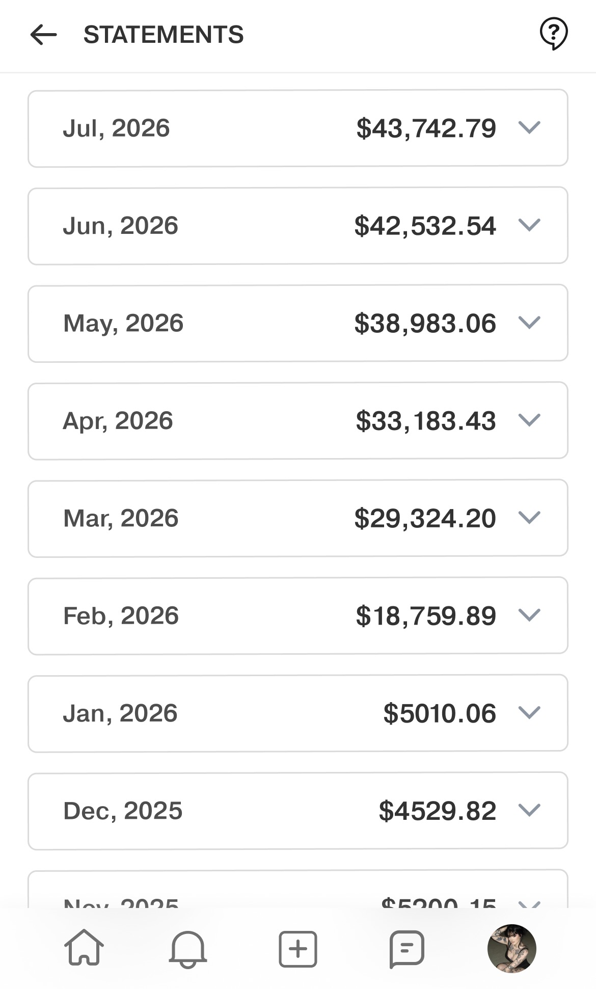 Lola's earnings dashboard