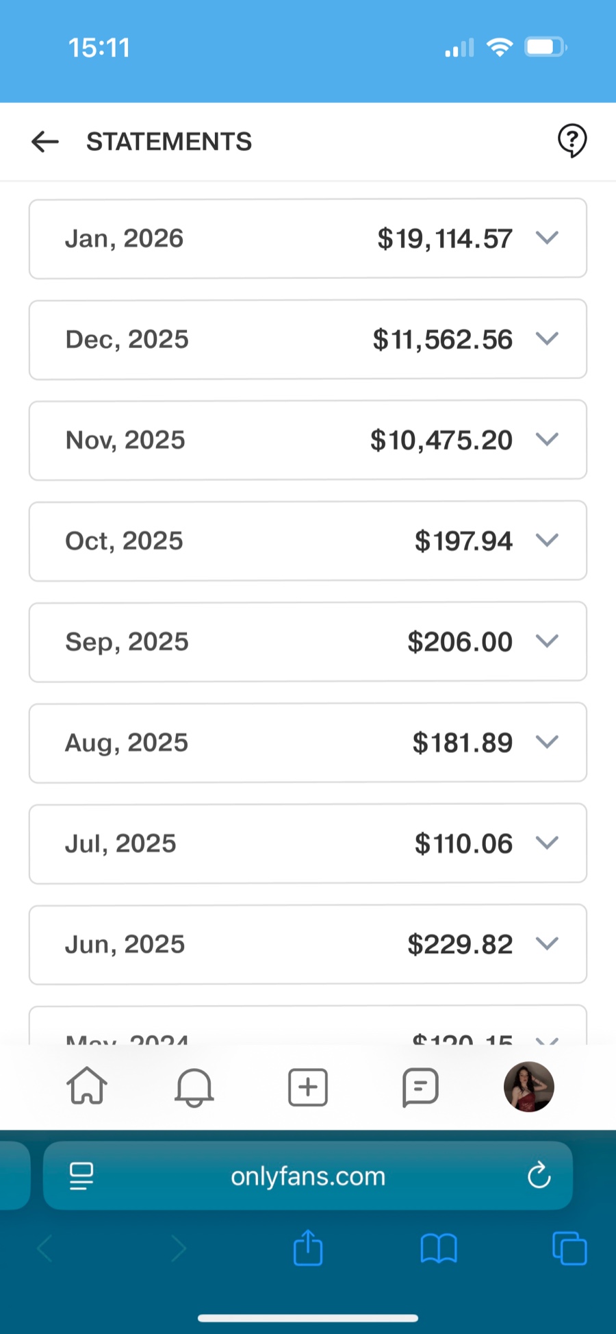 OnlyFans earnings screenshot