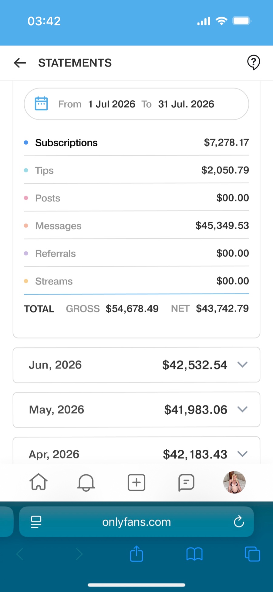 OnlyFans earnings screenshot