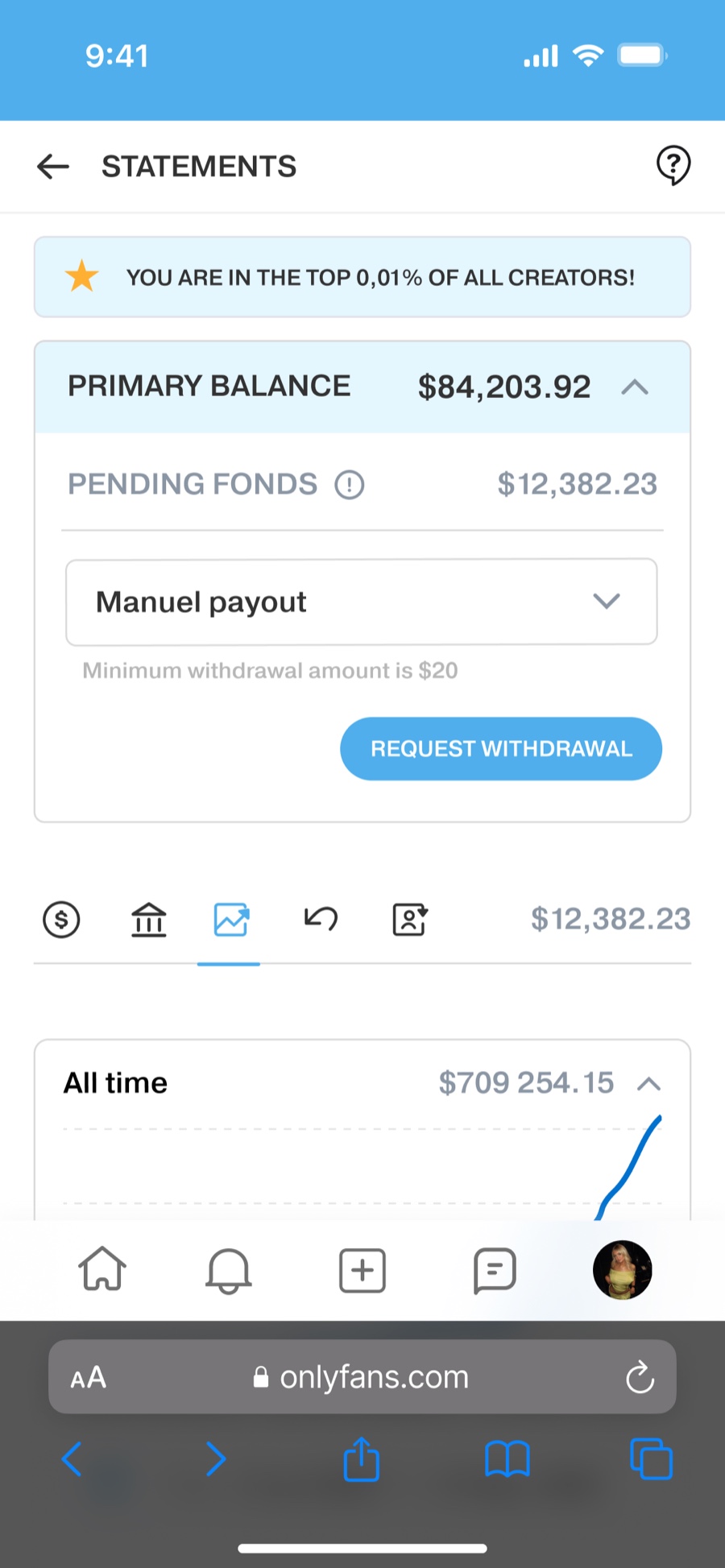 OnlyFans earnings screenshot